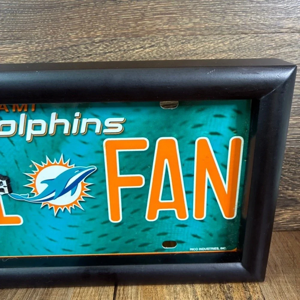 Miami Dolphins NFL License Plate Wall Clock Rico Industries MTF1102 Teal Orange
